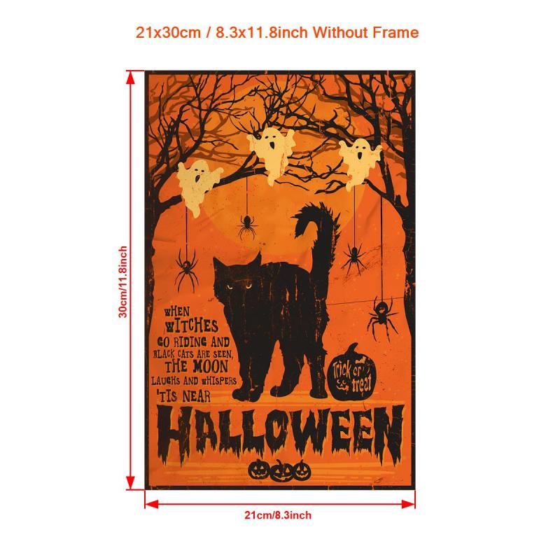 Halloween Cat Witch Poster Unframed Canvas Art Home Decor