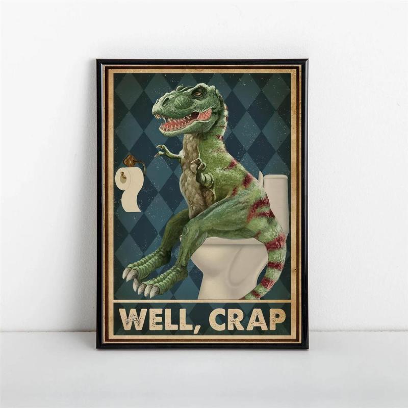Funny Dinosaur in Toilet Canvas Poster for Wall Decor