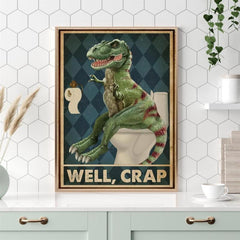 Funny Dinosaur in Toilet Canvas Poster for Wall Decor