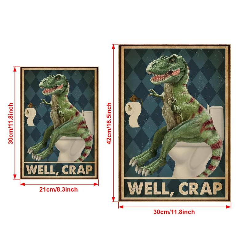 Funny Dinosaur in Toilet Canvas Poster for Wall Decor