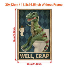 Funny Dinosaur in Toilet Canvas Poster for Wall Decor