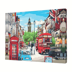 Vintage City Street View Painting on Canvas