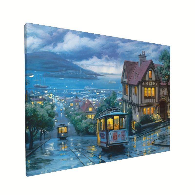 Vintage City Street View Painting on Canvas
