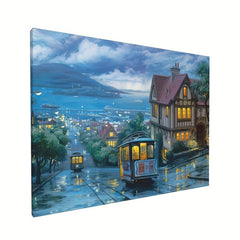 Vintage City Street View Painting on Canvas