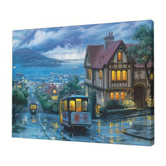 Vintage City Street View Painting on Canvas