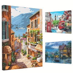 Vintage City Street View Painting on Canvas