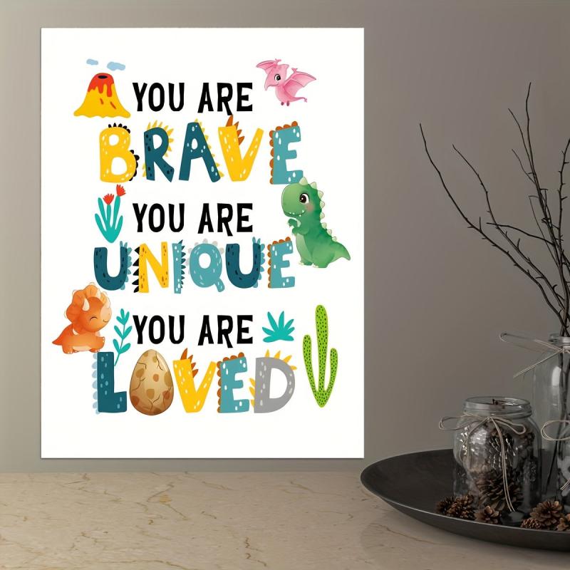 Brave Love Dinosaur Egg Canvas Print for Kids - Office Home Bedroom Decor
