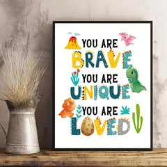 Brave Love Dinosaur Egg Canvas Print for Kids - Office Home Bedroom Decor