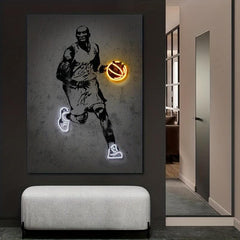 Basketball Player Poster Neon Sports Canvas Art