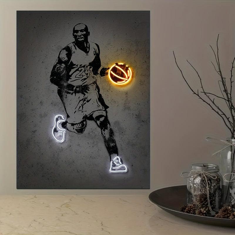 Basketball Player Poster Neon Sports Canvas Art