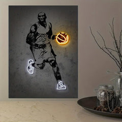 Basketball Player Poster Neon Sports Canvas Art