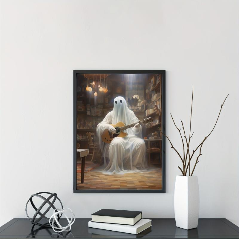 Canvas Poster Modern Art Ghost Halloween Music Ghost Guitar Ideal Gift