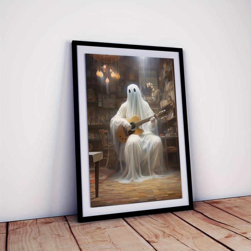 Canvas Poster Modern Art Ghost Halloween Music Ghost Guitar Ideal Gift