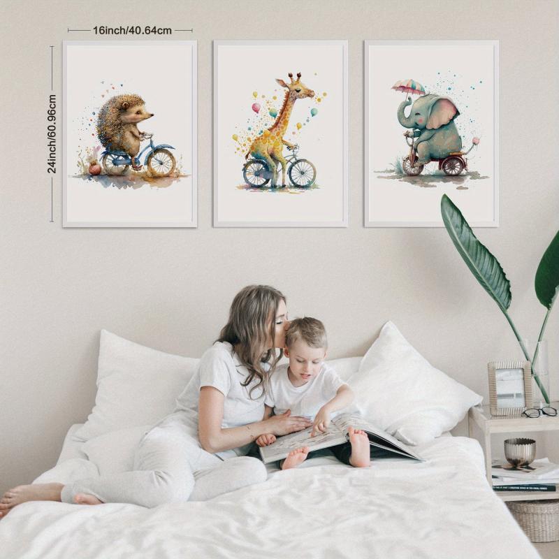 Set Of 3 Anime Animal Print Baby Wall Art Kids Wall Art Nursery