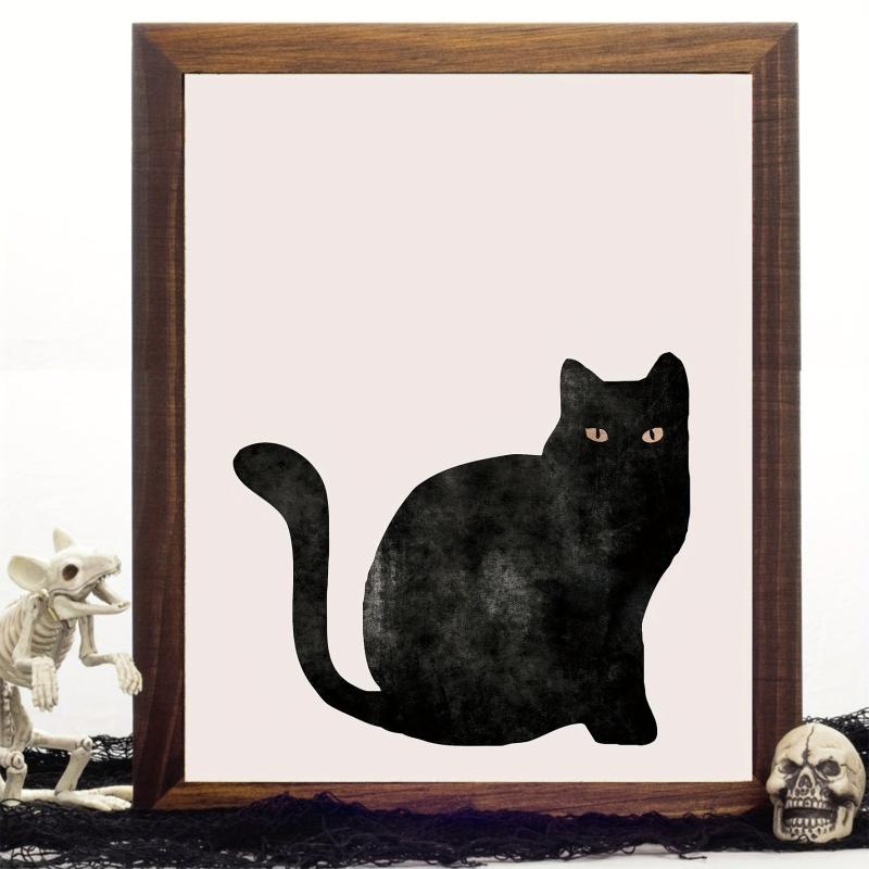 Canvas Poster Lack Cat Halloween Poster Animal Hanging Painting