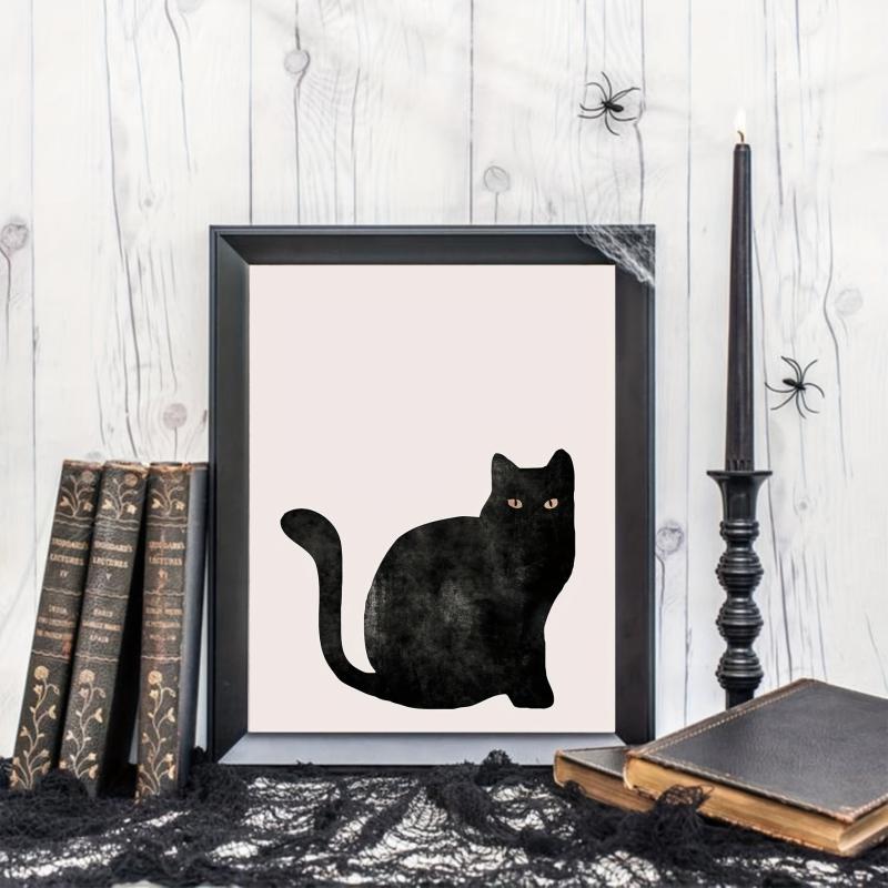 Canvas Poster Lack Cat Halloween Poster Animal Hanging Painting