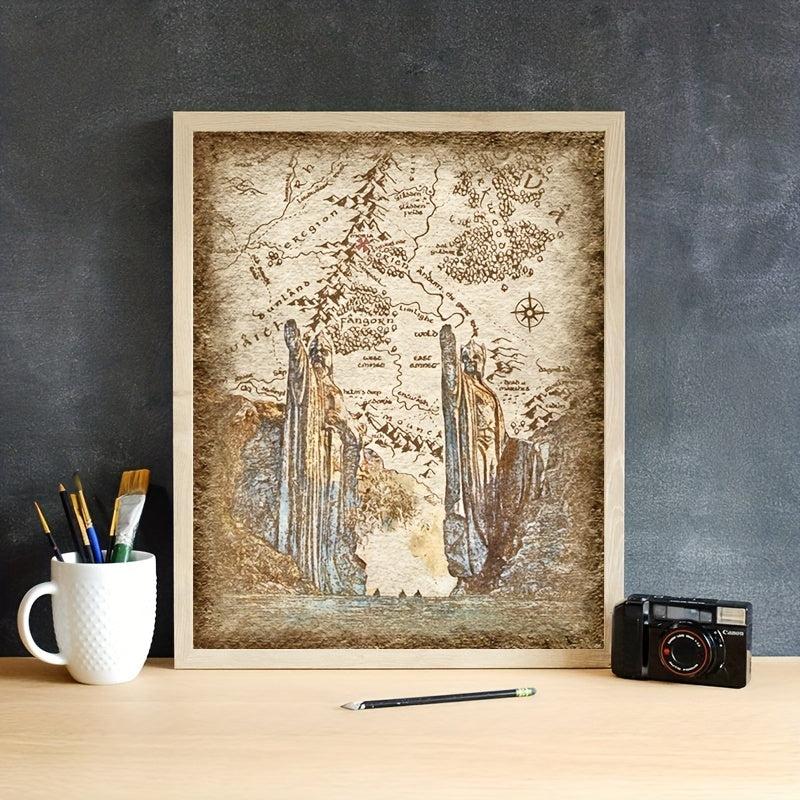 Middle Earth Retro Travel Map Poster Canvas Painting