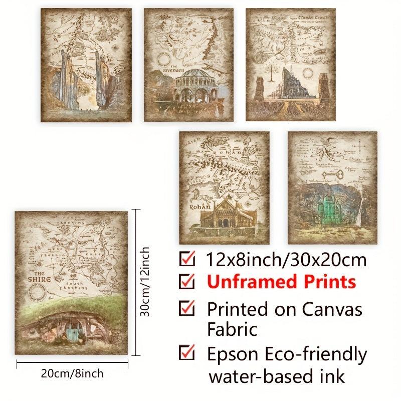 Middle Earth Retro Travel Map Poster Canvas Painting