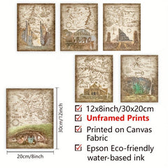 Middle Earth Retro Travel Map Poster Canvas Painting