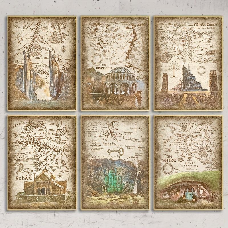 Middle Earth Retro Travel Map Poster Canvas Painting