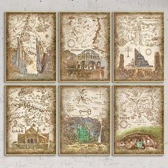 Middle Earth Retro Travel Map Poster Canvas Painting