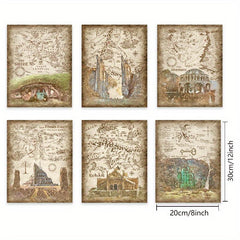 Middle Earth Retro Travel Map Poster Canvas Painting