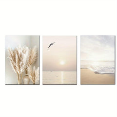 3pcs Canvas Poster Seaside Scenery Sunset Ideal Gift For Bedroom Decor