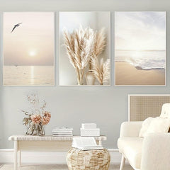 3pcs Canvas Poster Seaside Scenery Sunset Ideal Gift For Bedroom Decor