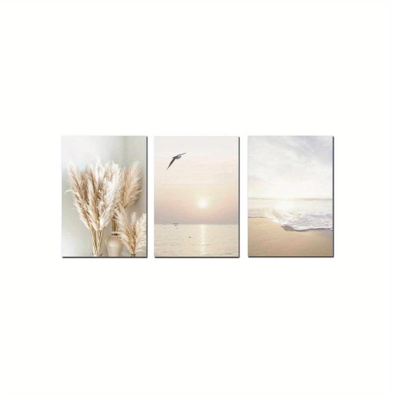 3pcs Canvas Poster Seaside Scenery Sunset Ideal Gift For Bedroom Decor