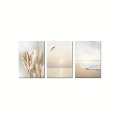 3pcs Canvas Poster Seaside Scenery Sunset Ideal Gift For Bedroom Decor