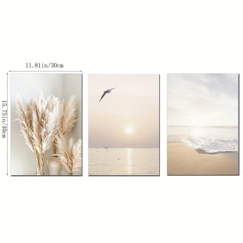 3pcs Canvas Poster Seaside Scenery Sunset Ideal Gift For Bedroom Decor