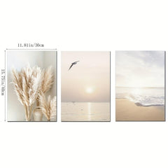 3pcs Canvas Poster Seaside Scenery Sunset Ideal Gift For Bedroom Decor