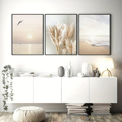 3pcs Canvas Poster Seaside Scenery Sunset Ideal Gift For Bedroom Decor