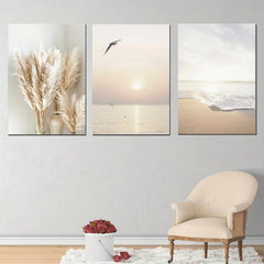 3pcs Canvas Poster Seaside Scenery Sunset Ideal Gift For Bedroom Decor