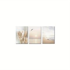 3pcs Canvas Poster Seaside Scenery Sunset Ideal Gift For Bedroom Decor
