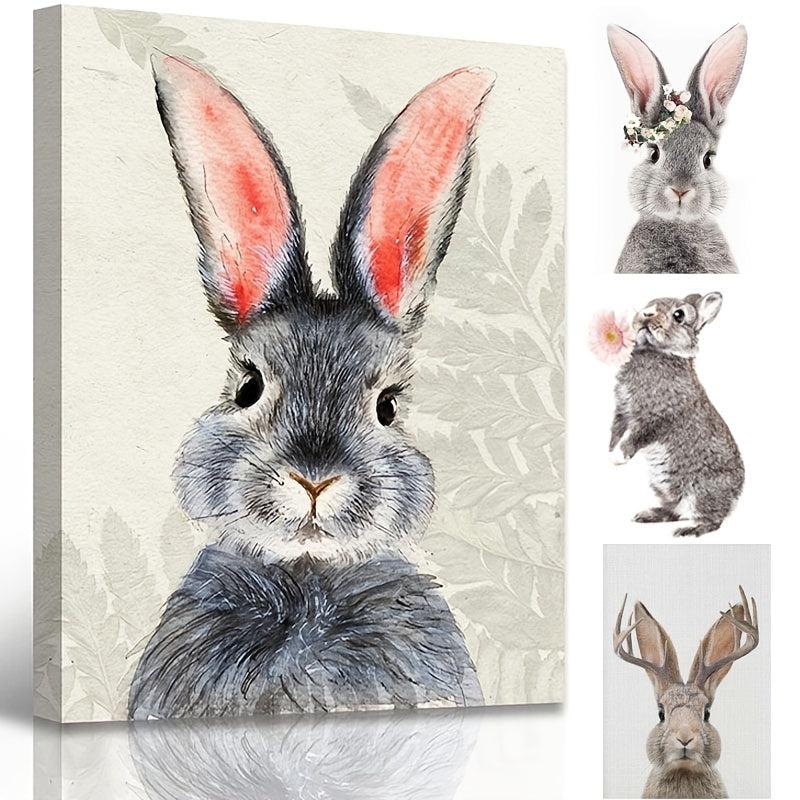Canvas Rabbit Ornament Wall Art Gray Rabbit Poster Picture Canvas Printed