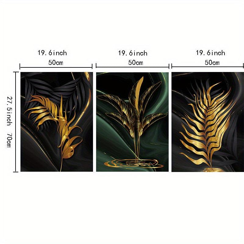 3pcs Green Golden Flower Canvas Poster - Ideal Wall Decor Artwork