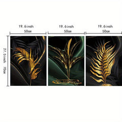 3pcs Green Golden Flower Canvas Poster - Ideal Wall Decor Artwork