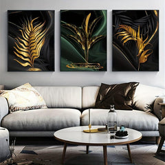 3pcs Green Golden Flower Canvas Poster - Ideal Wall Decor Artwork