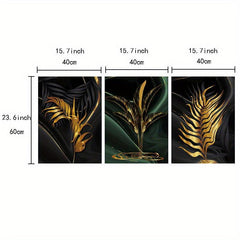 3pcs Green Golden Flower Canvas Poster - Ideal Wall Decor Artwork