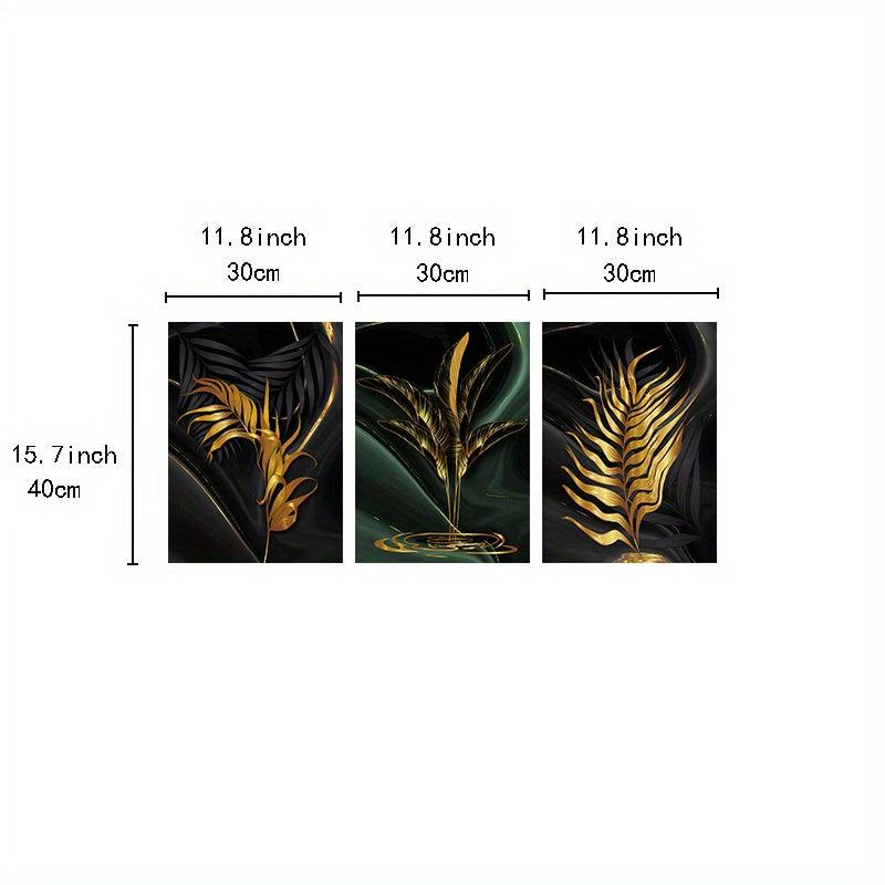 3pcs Green Golden Flower Canvas Poster - Ideal Wall Decor Artwork