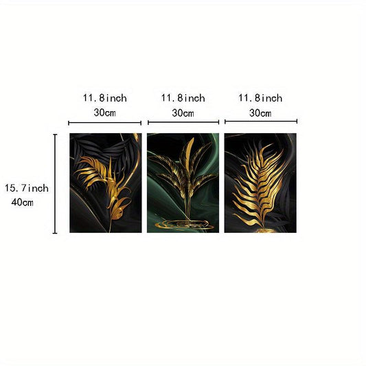3pcs Green Golden Flower Canvas Poster - Ideal Wall Decor Artwork