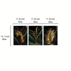 3pcs Green Golden Flower Canvas Poster - Ideal Wall Decor Artwork
