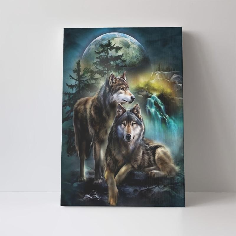 Framed Wolf Canvas Wall Art Animal Painting for Home Decor