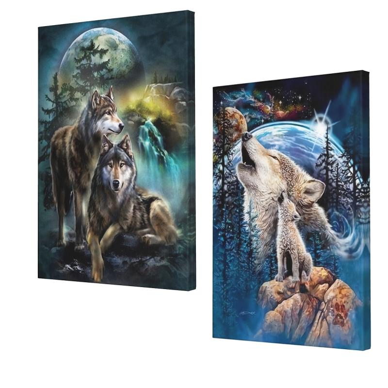 Framed Wolf Canvas Wall Art Animal Painting for Home Decor