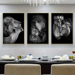 3pcs Lion Family Print Canvas Wall Art Modern Painting
