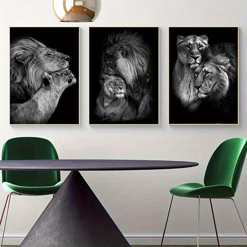 3pcs Lion Family Print Canvas Wall Art Modern Painting