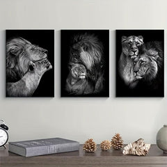 3pcs Lion Family Print Canvas Wall Art Modern Painting