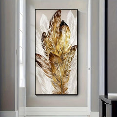 Modern Art Golden Feather Poster for Bedroom Wall Decor