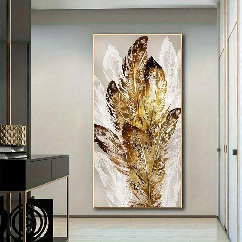 Modern Art Golden Feather Poster for Bedroom Wall Decor